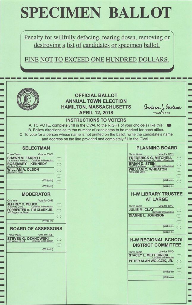 Take a Look at a Sample Ballot Before Annual Town Election - Town of ...